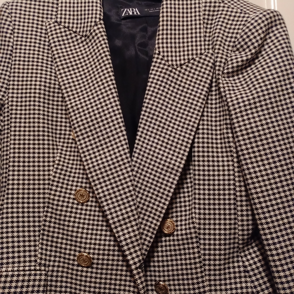 Zara Houndstooth Double Breasted Blazer